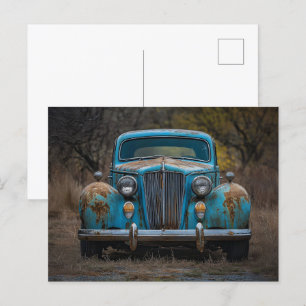 Cartão Postal Carro Azul Russo Vintage