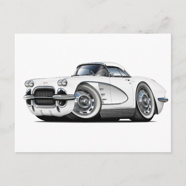 Cartão Postal Carro Branco Corvette 1962 (Frente)