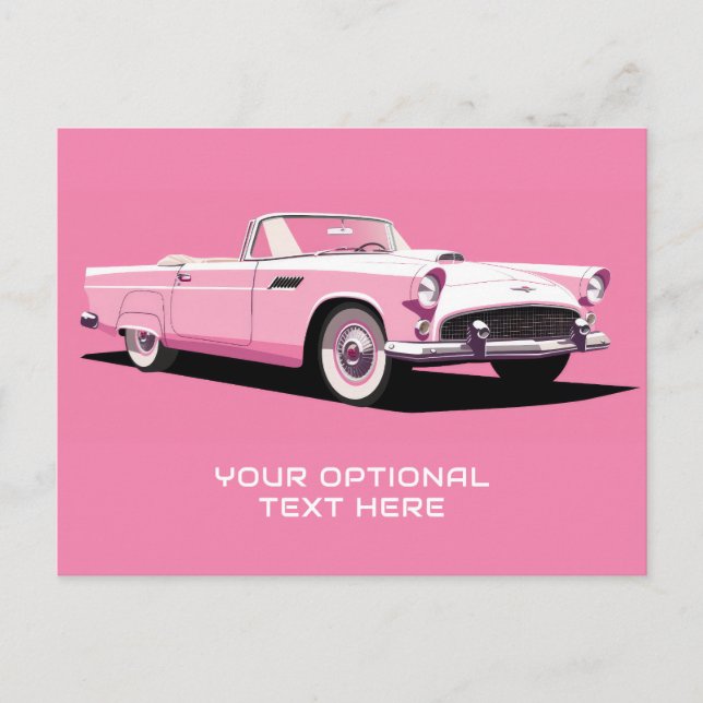 Cartão Postal Carro Clássico Rosa de Texto Personalizado (Frente)