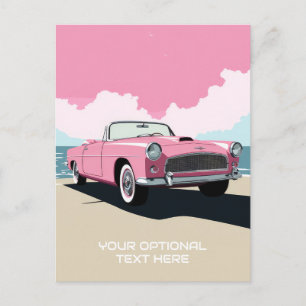 Cartão Postal Carro Clássico Rosa de Texto Personalizado