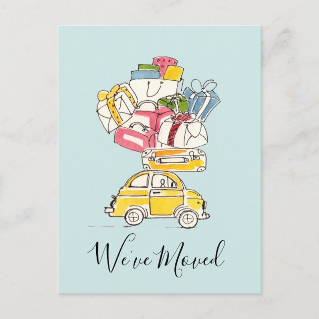 Cartão Postal Carro com Viagem Suitcases que movemos o cartão-po (Frente)