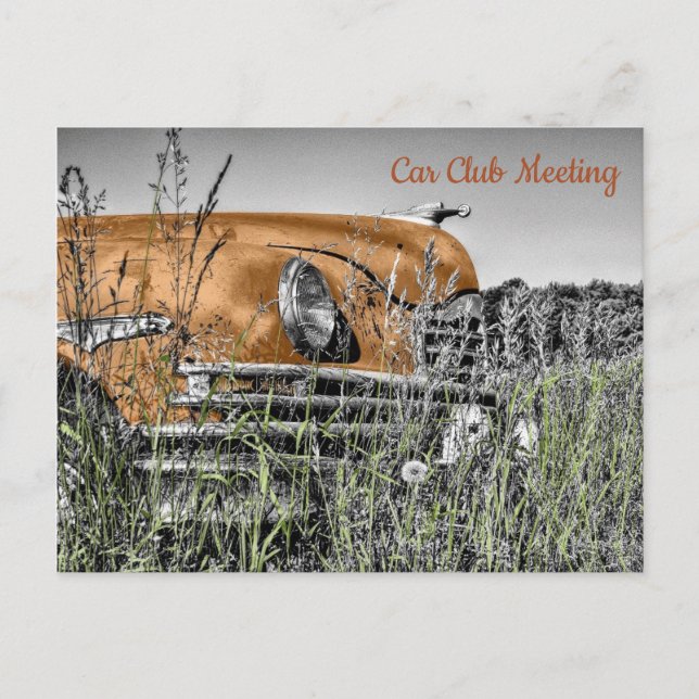 Cartão Postal Carro de Cobre Antigo Abandonado em Cartaz de Camp (Frente)