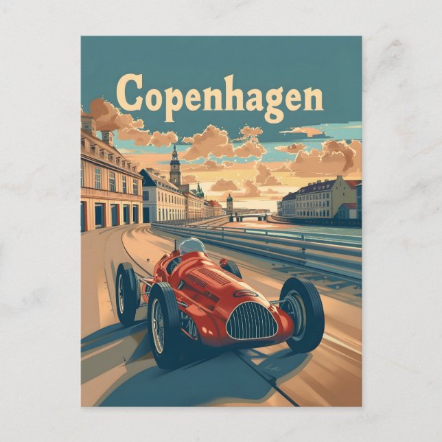 Cartão Postal Carro de Corrida Clássico de Copenhague (Frente)
