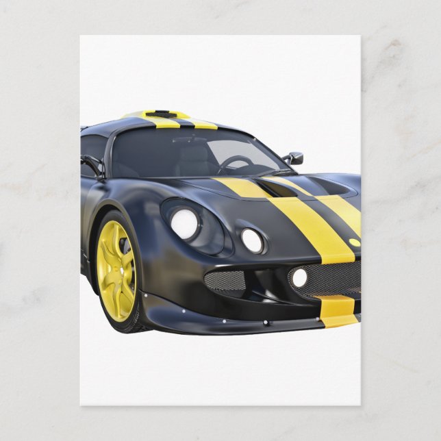 Cartão Postal Carro de Corrida de Elite em Preto e Amarelo (Frente)