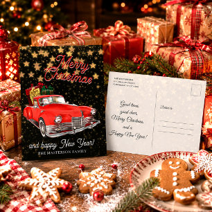 Cartão Postal Carro de Entrega do Papai Noel Antigo Feliz Natal