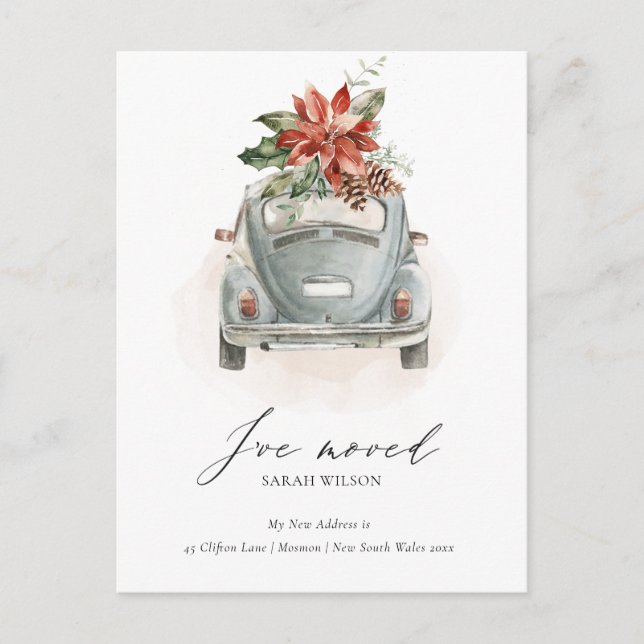 Cartão Postal Carro de Natal Floral de Soft Poinsettia Que Movi (Frente)