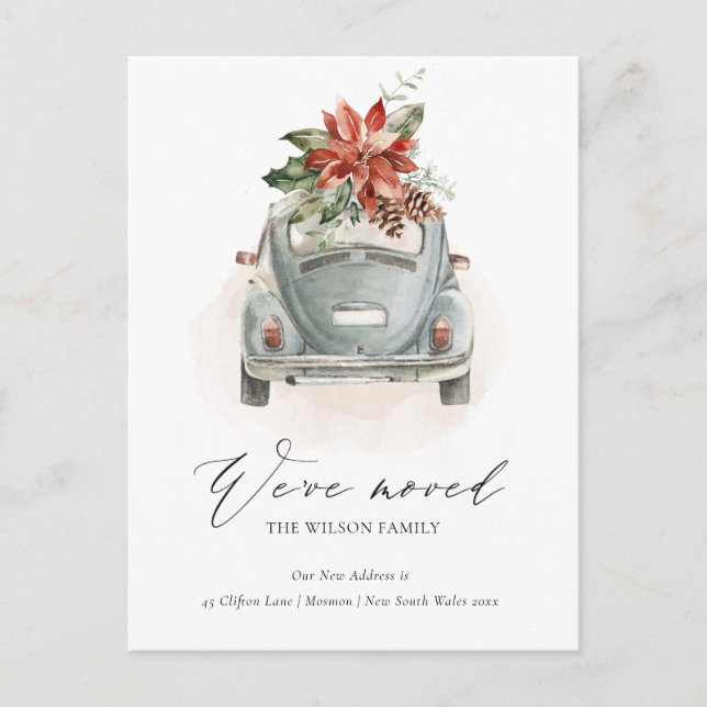 Cartão Postal Carro de Natal Floral de Soft Poinsettia Que Mudám (Frente)