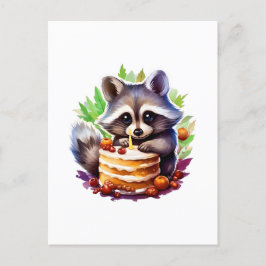 Cartão Postal Carro de Primavera de Verão com bolo de 1º anivers