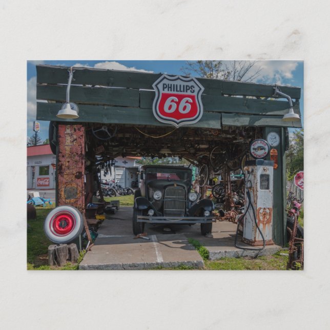 Cartão Postal Carro e Bomba Antigos (Frente)