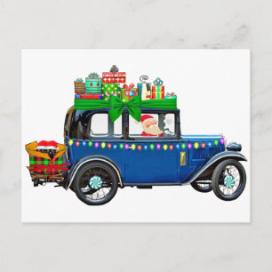 Cartão Postal Carro e presentes de Papais noeis de vinheta