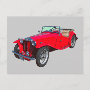 Cartão Postal Carro esportivo antigo conversível MG vermelho