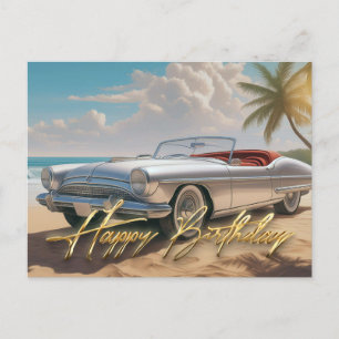 Cartão Postal Carro esportivo antigo Feliz aniversário