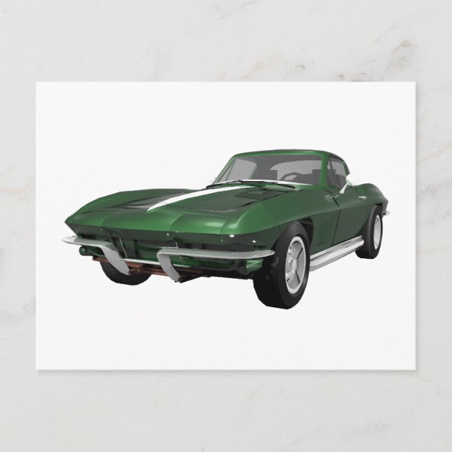 Cartão Postal Carro Esportivo Corvette 1967: Conclusão Verde: (Frente)