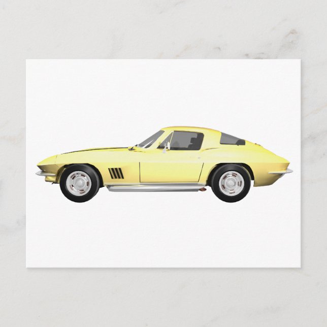 Cartão Postal Carro Esportivo Corvette 1967: Término Amarelo (Frente)