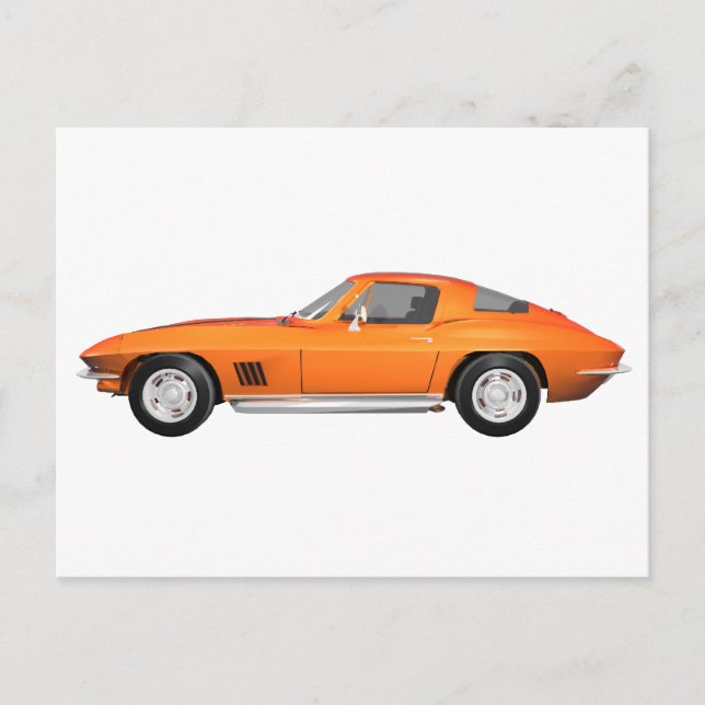 Cartão Postal Carro Esportivo Corvette 1967: Término Laranja (Frente)