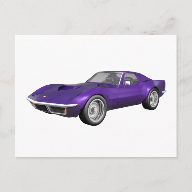 Cartão Postal Carro Esportivo Corvette 1970: Acabamento Roxo: (Frente)