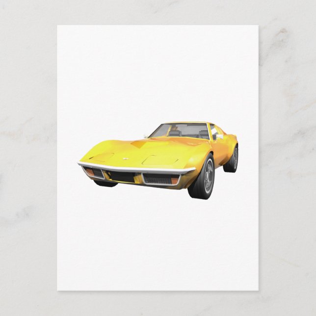 Cartão Postal Carro Esportivo Corvette 1970: Término Amarelo (Frente)