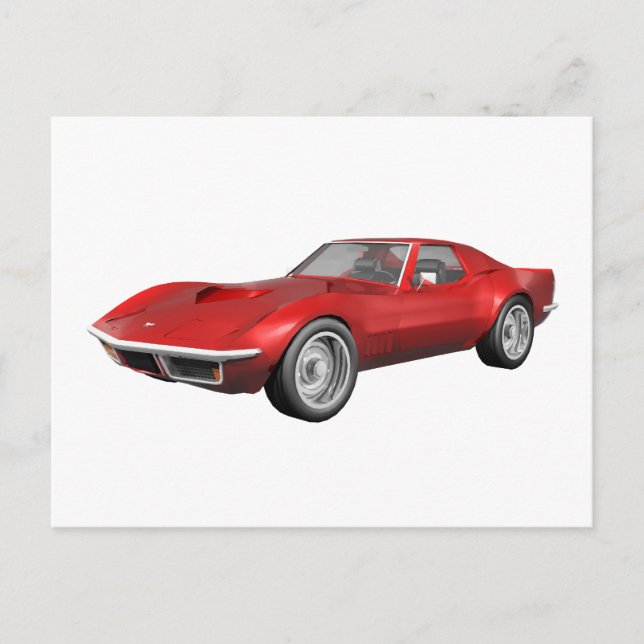 Cartão Postal Carro Esportivo Corvette 1970: Término Vermelho (Frente)