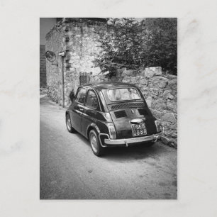 Cartão Postal Carro FIAT 500 em preto e branco
