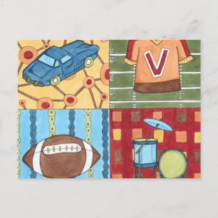 Cartão Postal Carro, Jersey, kit de futebol e tambor