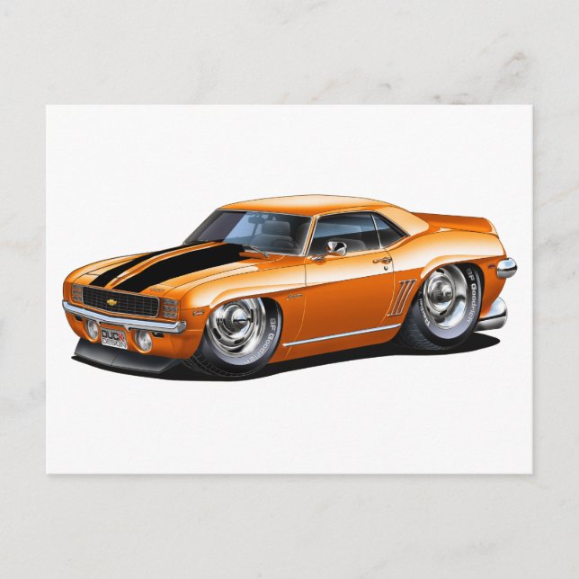 Cartão Postal Carro Laranja-Preto Camaro 1969 (Frente)