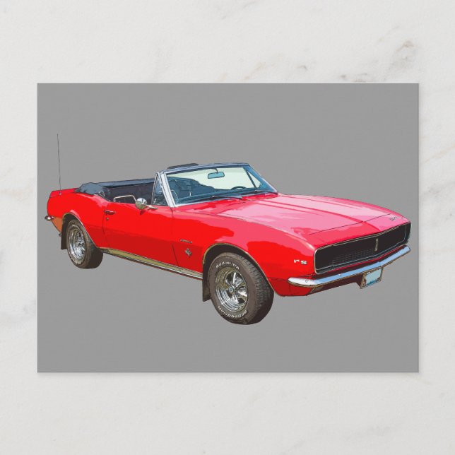 Cartão Postal Carro Muscular Camaro, convertível vermelho, 1967 (Frente)
