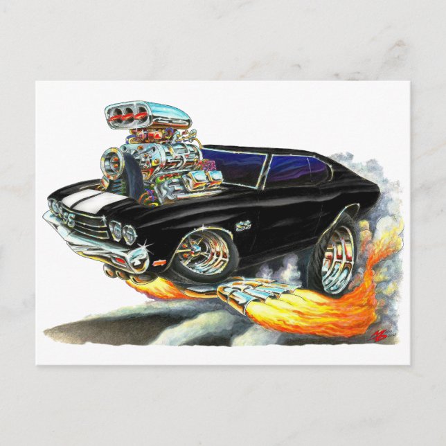 Cartão Postal Carro Negro-Branco Chevelle 1970 (Frente)