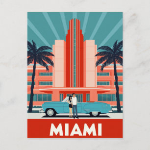 Cartão Postal Carro retrô do South Beach em Miami Art Deco
