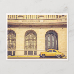Cartão Postal Carro Retro Dourado & Arquitetura Havana Cuba