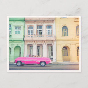Cartão Postal Carro Rosa Antigo Havana Cuba no Malecon Foto