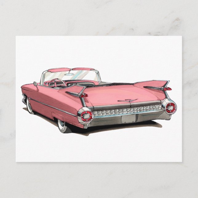 Cartão Postal Carro Rosa Cadillac 1959 (Frente)