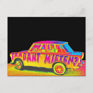 Cartão Postal Carro Trabant, Efeito Raibow, Fundo Negro, Berlim