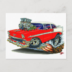 Cartão Postal Carro Vermelho Chevy Belair 1956