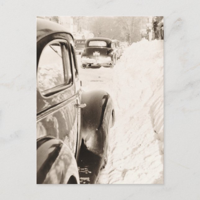 Cartão Postal Carro vintage antigo da neve profunda (Frente)