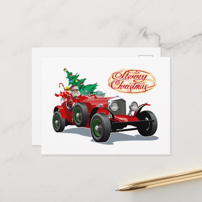 Cartão Postal Carro vintage de Natal (Frente/Verso In Situ)