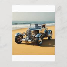 Cartão Postal Carro vintage de prata na praia
