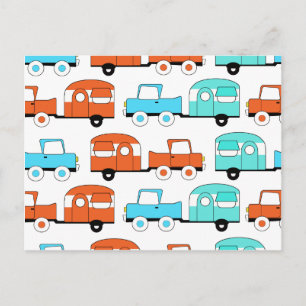Cartão Postal Carro vintage Laranja Turquoise do Retro Camping T