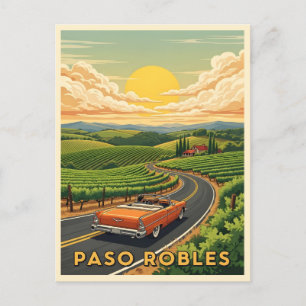 Cartão Postal Carro vintage paso rouba o país de vinho no pôr do