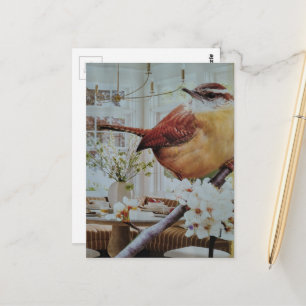 Cartão Postal Carroça na Sala de Estar Colagem Surrealista