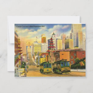 Cartão Postal Carros a cabo Vintage em San Francisco Hill