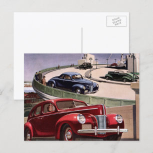 Cartão Postal Carros Antigos, Viagem de Sedãs Clássicos na Rodov