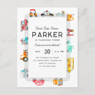 Cartão Postal Carros Caminhões Transporte de Crianças