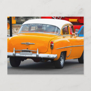 Cartão Postal Carros Clássicos de Cuba Amarelo Quente Convertíve