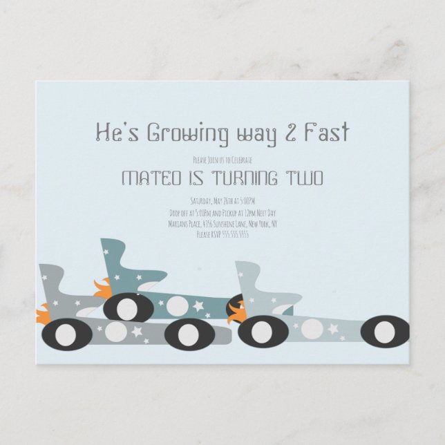 Cartão Postal Carros de Corrida Retro Festa de Aniversário Lua E (Frente)