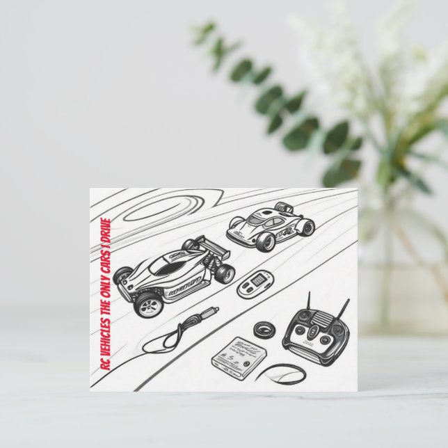 Cartão Postal Carros Rc com Transmiter e outras ferramentas RC (Em pé/Frente)