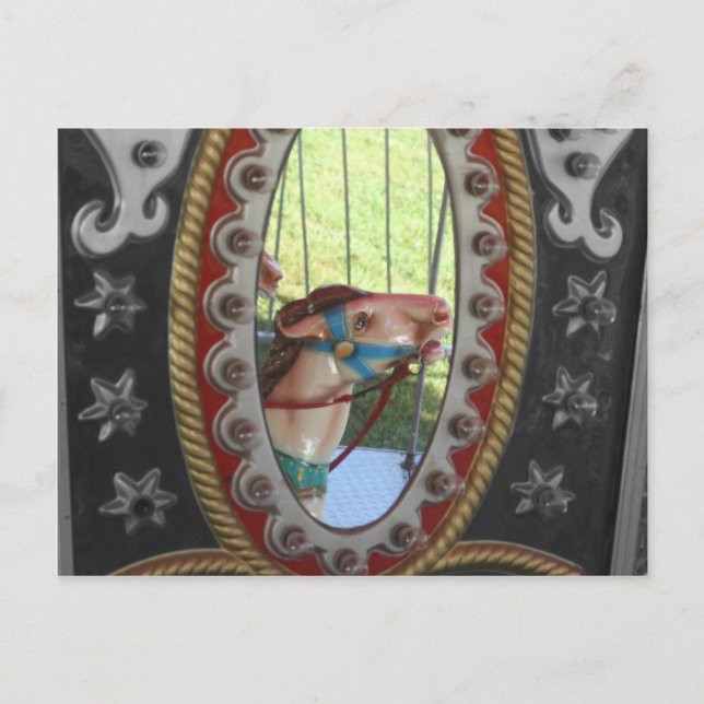 Cartão Postal Carrossel Horse em Preto Espelho Branco (Frente)