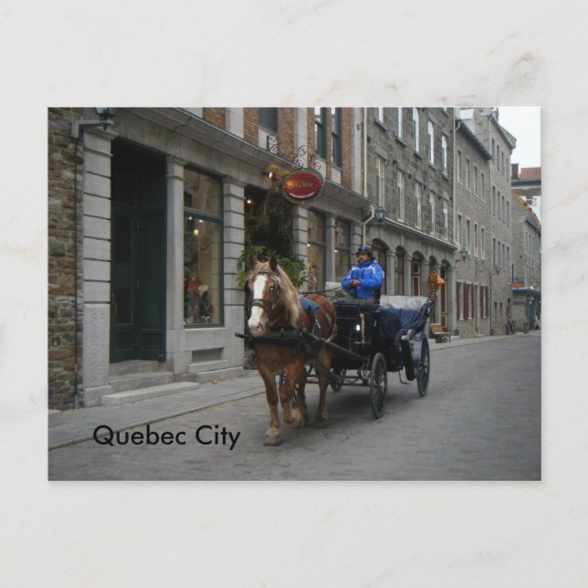 Cartão Postal Carruagem de Cidade Antiga de Quebec (Frente)