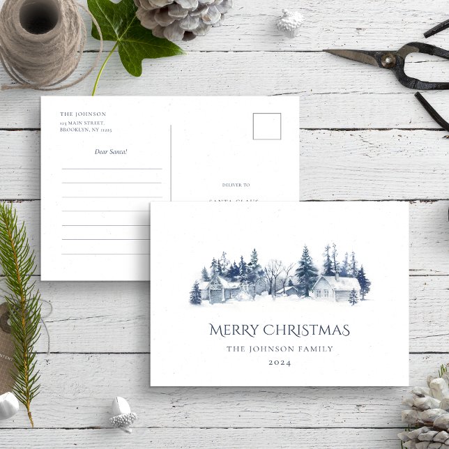 Cartão Postal Carta ao Papai Noel Azul Vila de Natal de Inverno (Criador carregado)