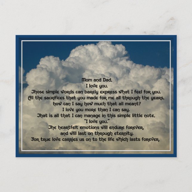 Cartão Postal Carta de amor aos pais (Frente)