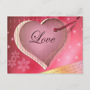 Cartão Postal Carta de amor de coração rosa